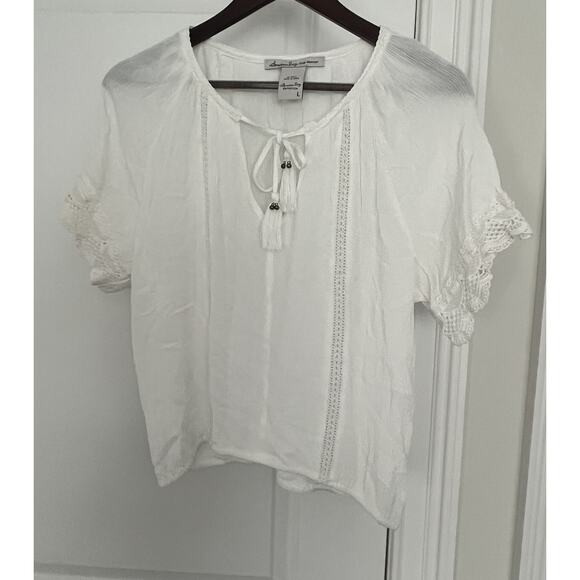 American Rag Lace Mix Peasant Top size L white - Picture 2 of 9